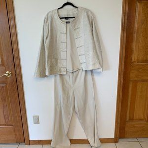 Eileen Fisher Cream Pantsuit and Jacket 3 piece